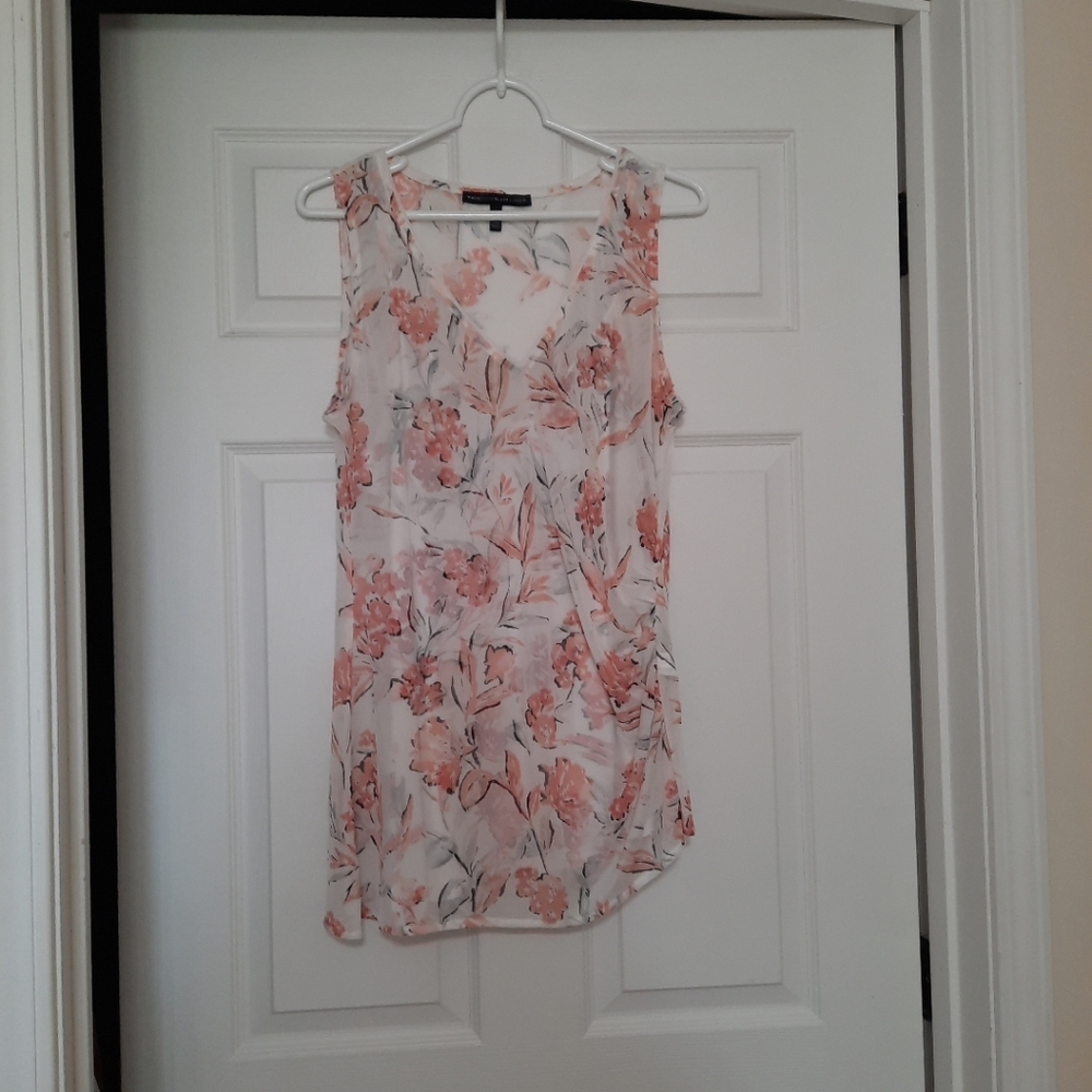 WHBM Sleeveless Sheer Over Cami Blouse Floral Size L Multicolor